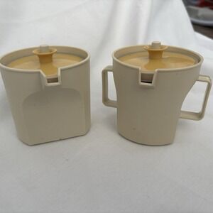 Tupperware Creamer and Sugar Set Almond Push and Seal Top Vtg Retro